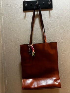 Patricia Nash  Brown Leather Tote Bag with Scarf Accent